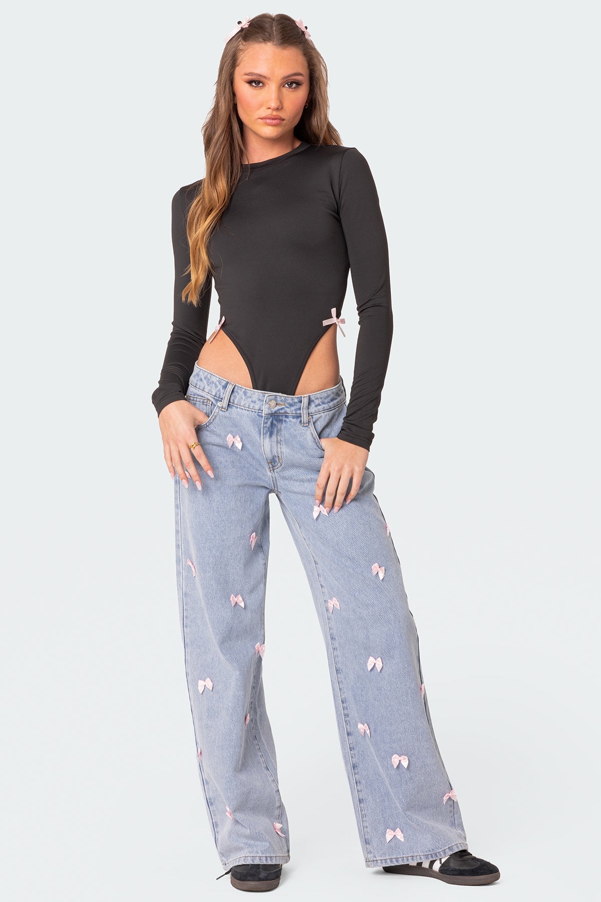 Low Rise Satin Bow Jeans