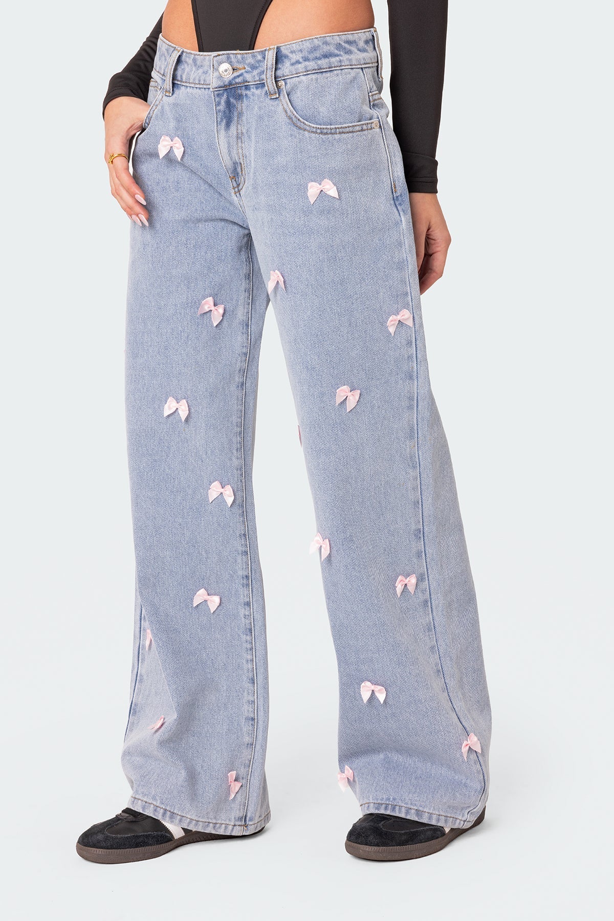 Low Rise Satin Bow Jeans